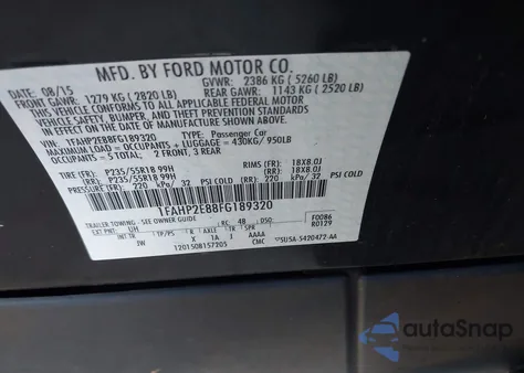 2015 Ford Taurus Sel z USA, uszkodzony, nr VIN 1FAHP2E88FG189320